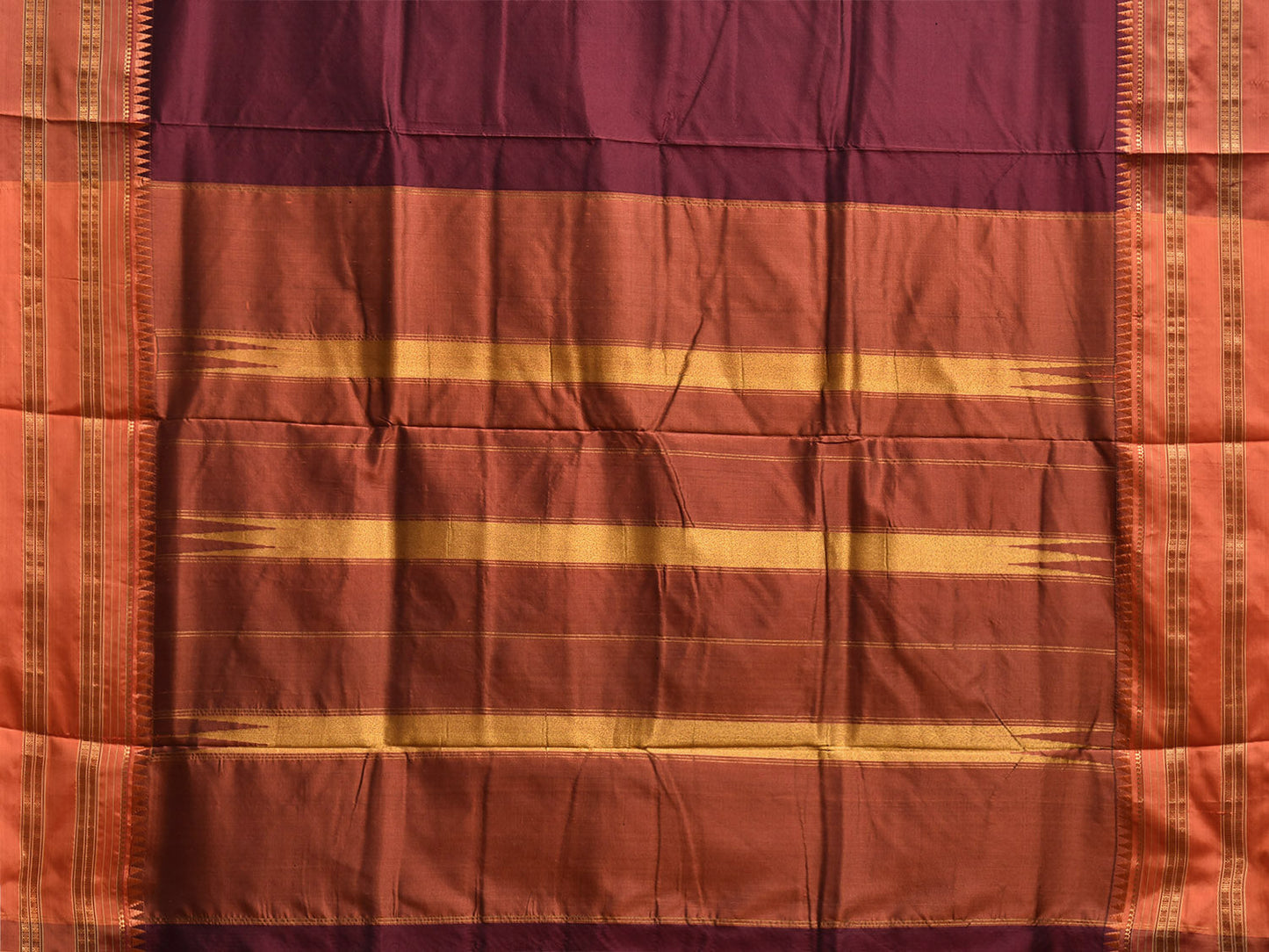 Wine and Rust Narayanpet Silk Handloom Plain Saree with Contrast Pallu Design No Blouse np1179