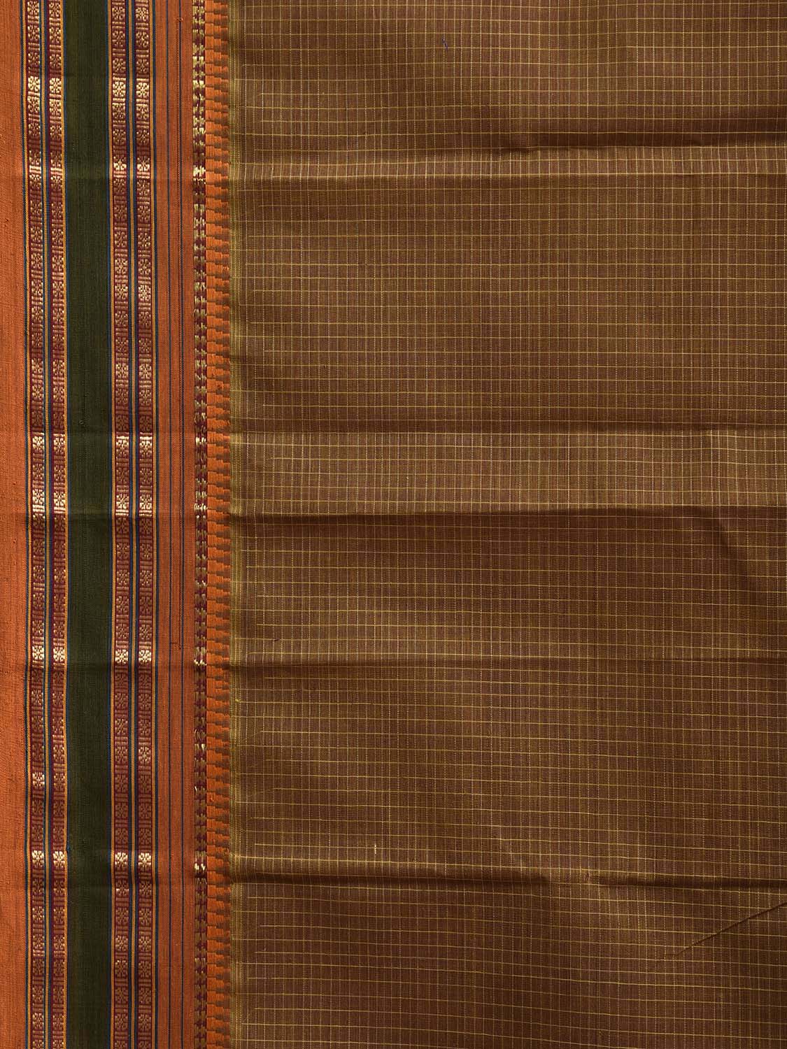 Olive Narayanpet Cotton Saree with Checks Design No Blouse np1182