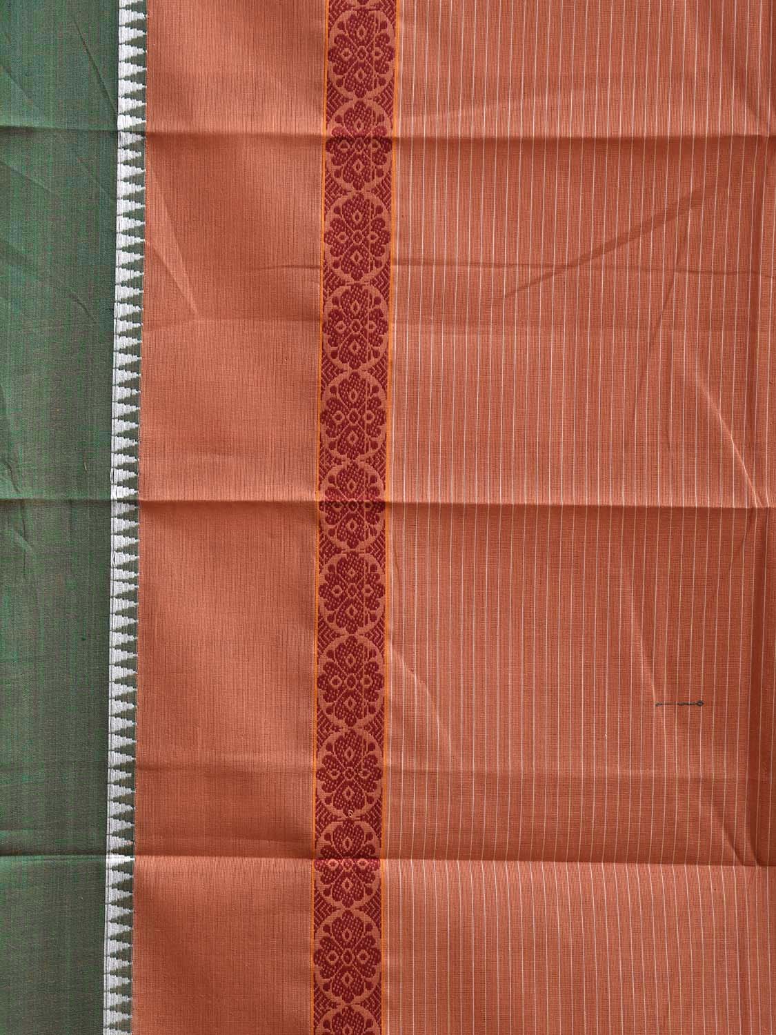 Peach and Green Narayanpet Cotton Saree with Strips Design No Blouse np1183