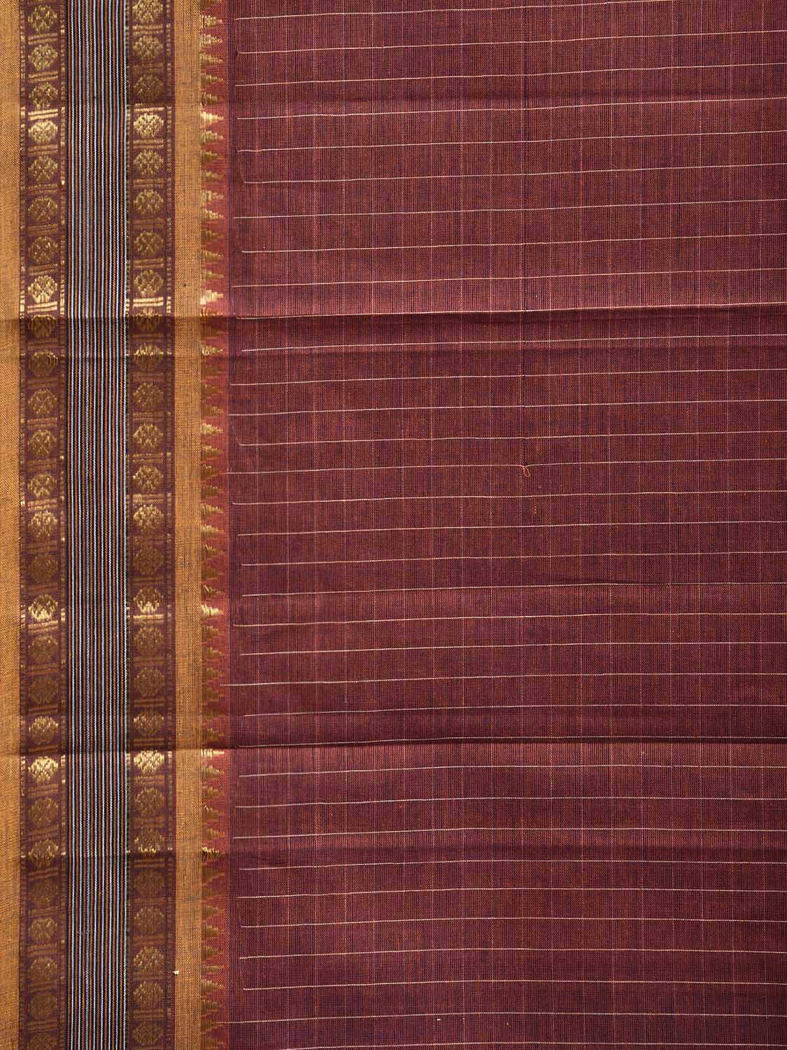 Burgundy and Fawn Narayanpet Cotton Handloom Saree with Checks Design No Blouse np1194