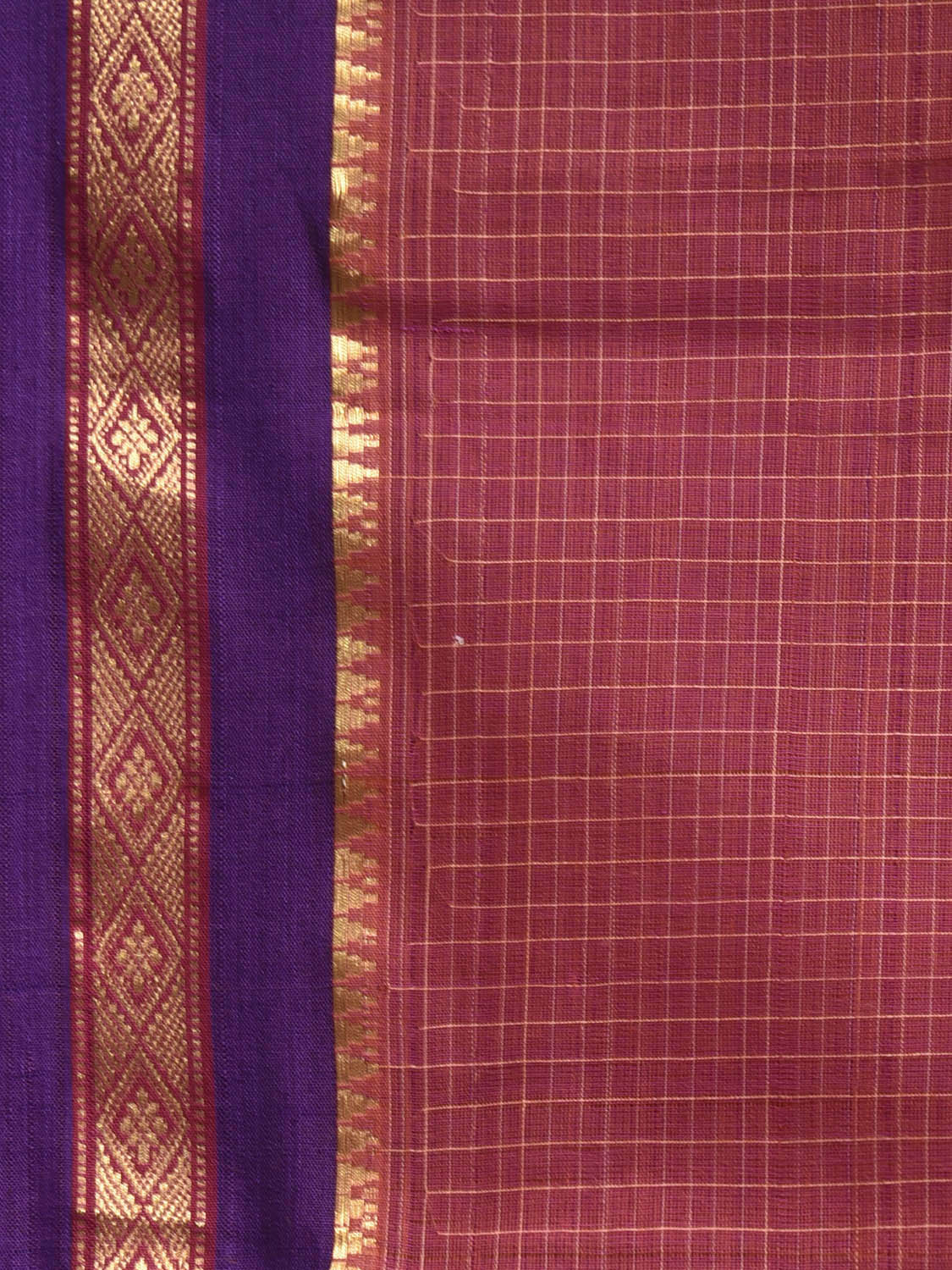 Burgundy and Purple Narayanpet Cotton Saree with Checks Design No Blouse np1199