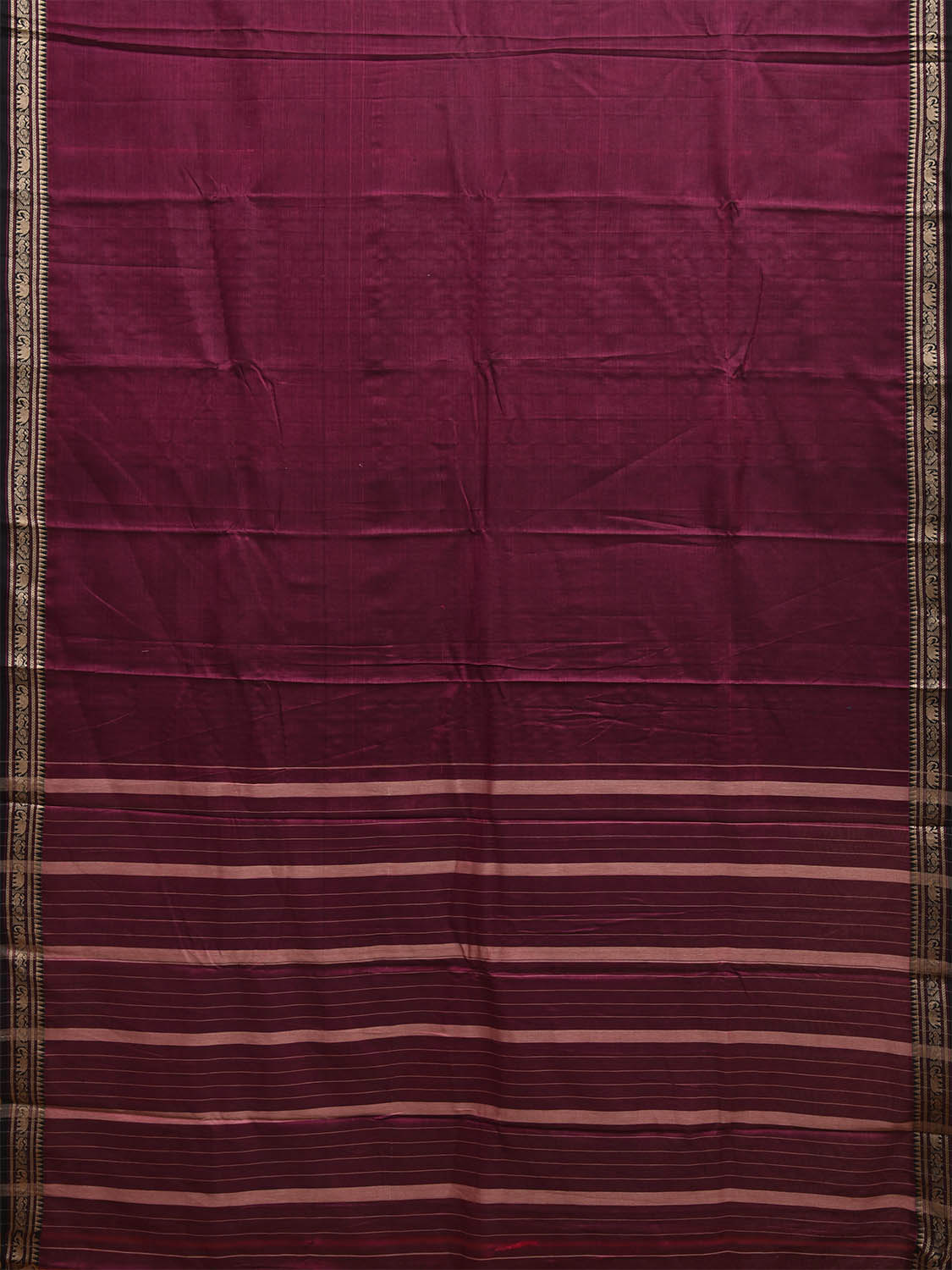 Wine Narayanpet Cotton Plain Saree with Small Border and Strips Pallu Design No Blouse np1200