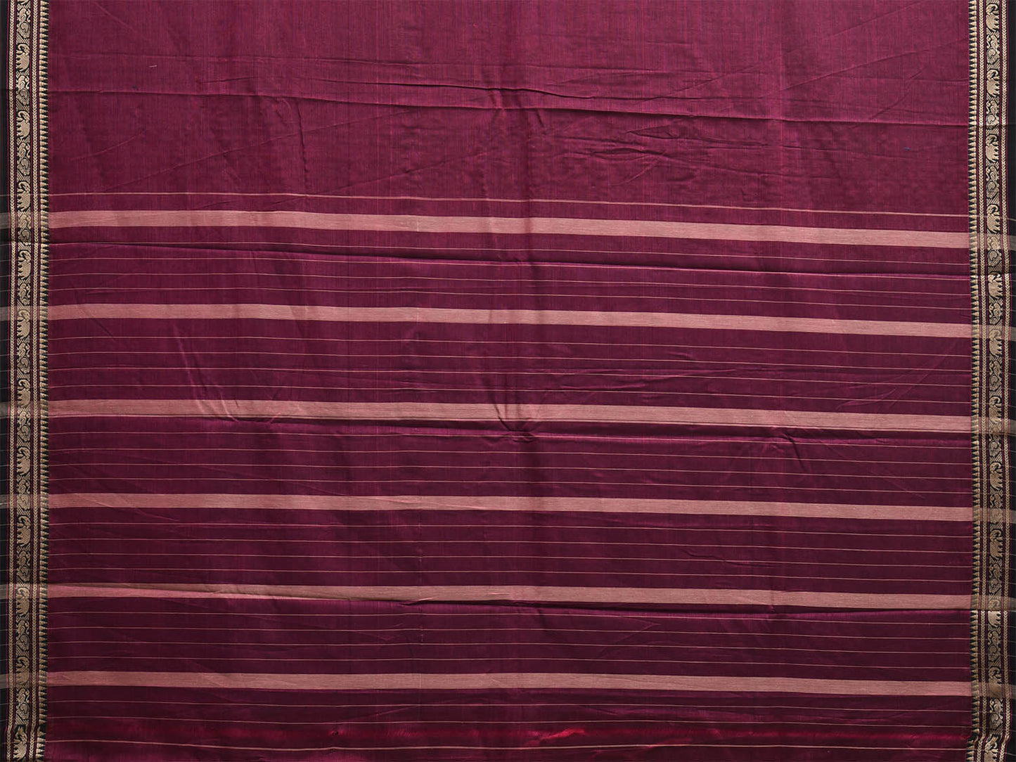 Wine Narayanpet Cotton Plain Saree with Small Border and Strips Pallu Design No Blouse np1200