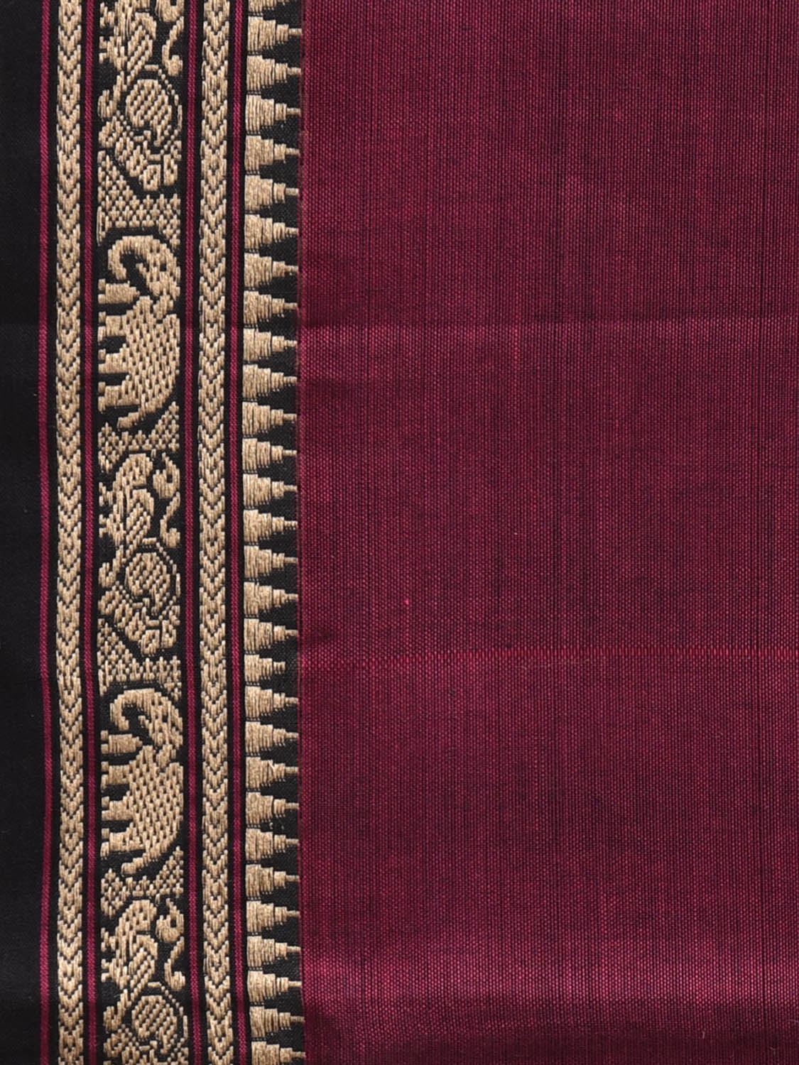 Wine Narayanpet Cotton Plain Saree with Small Border and Strips Pallu Design No Blouse np1200