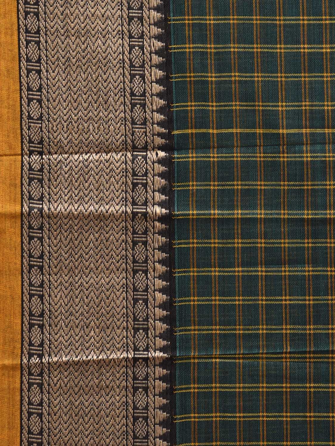 Green and Yellow Narayanpet Cotton Saree with Checks Design No Blouse np1206