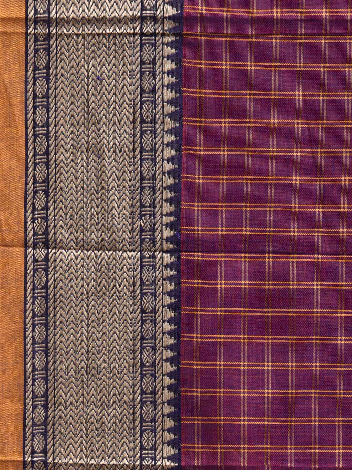 Purple and Yellow Narayanpet Cotton Saree with Checks Design No Blouse np1207