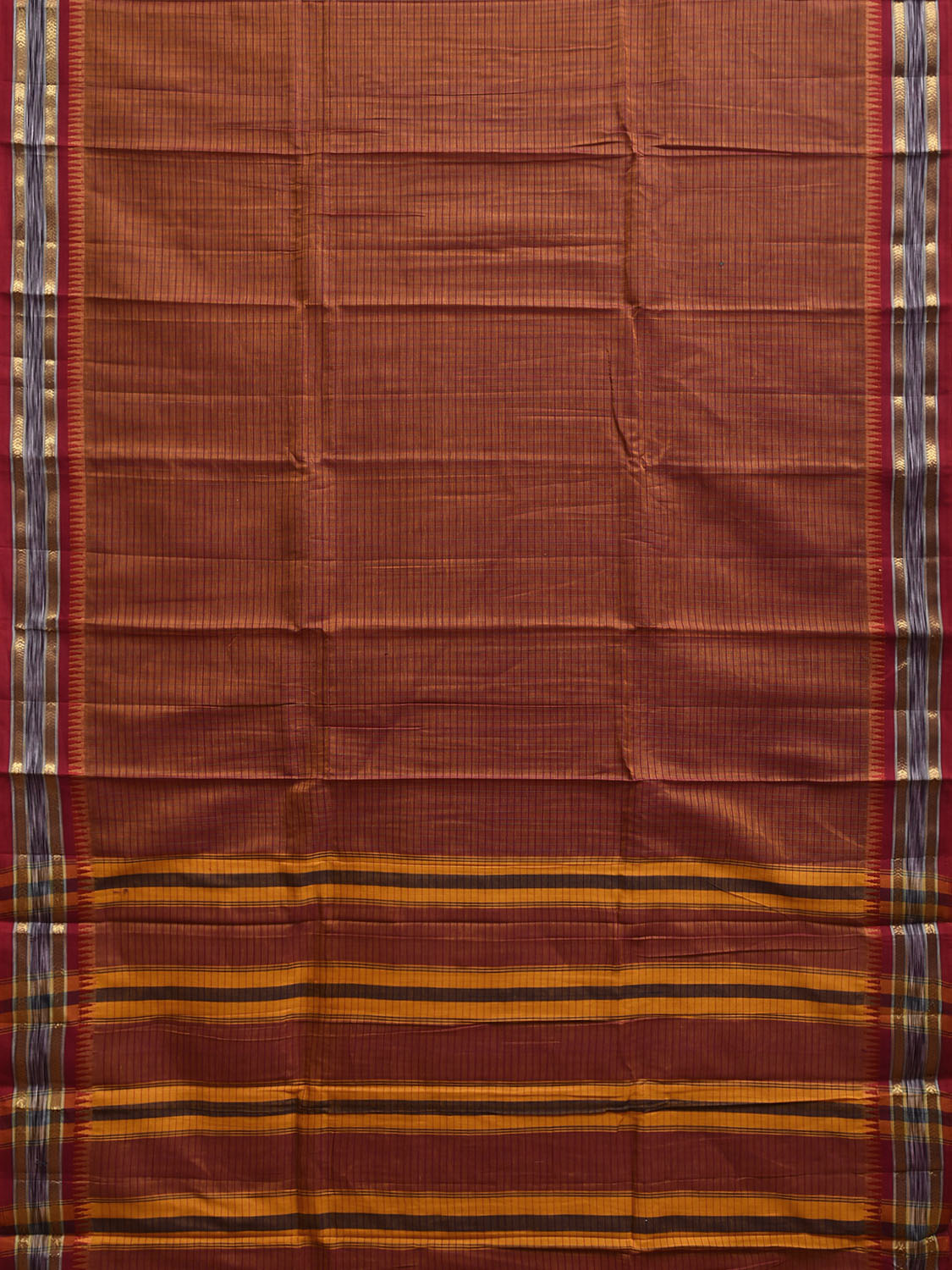 Rust and Red Narayanpet Cotton Saree with Strips Body and Pallu Design np1220