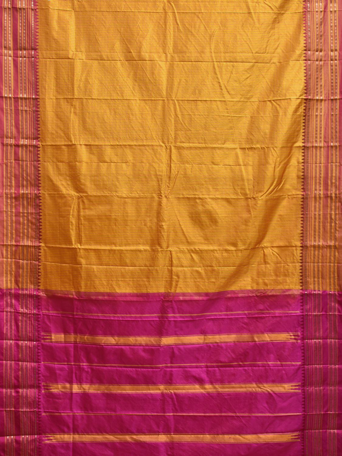 Yellow and Pink Narayanpet Silk Saree with Checks Design np1223