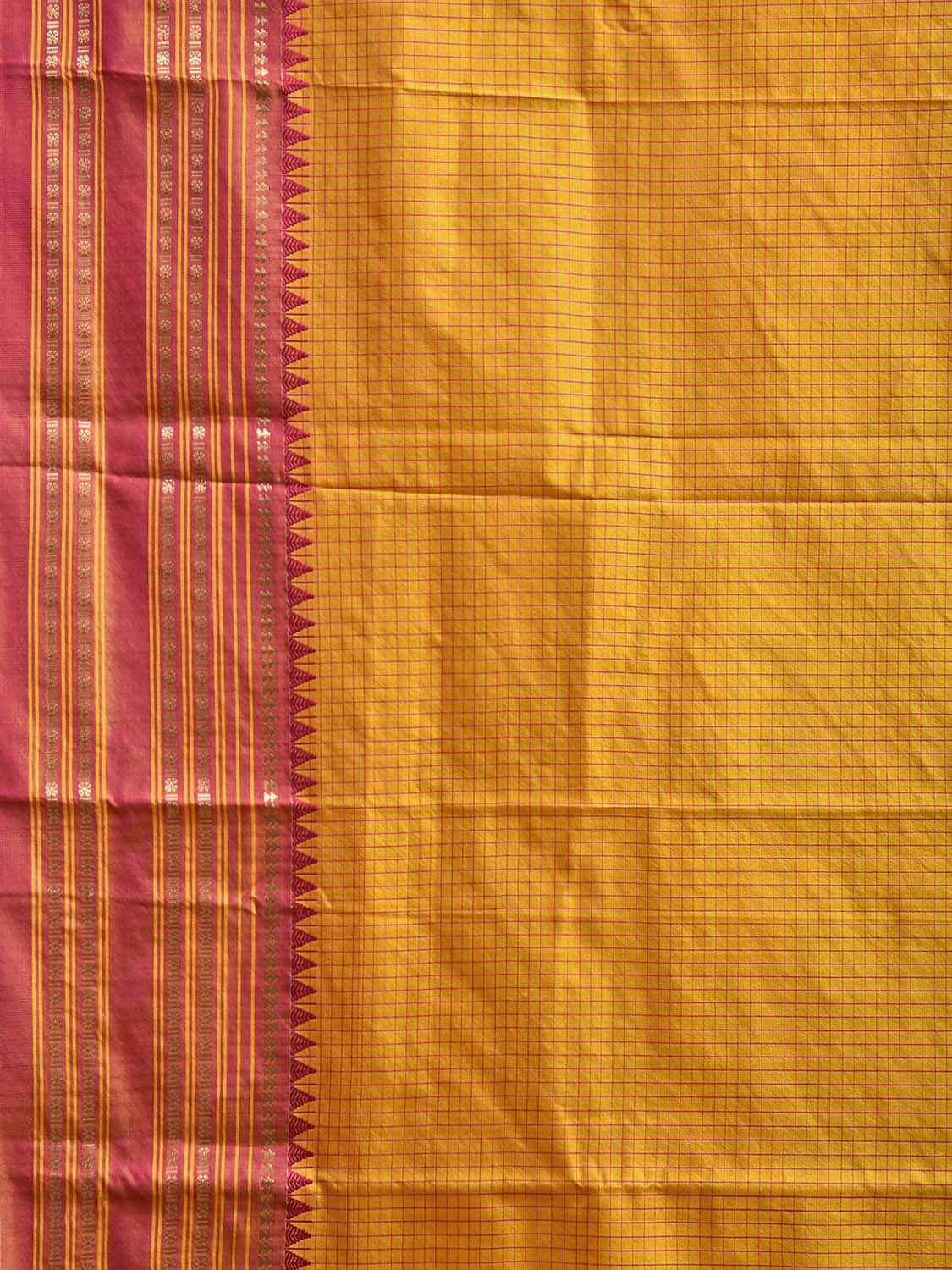Yellow and Pink Narayanpet Silk Saree with Checks Design np1223