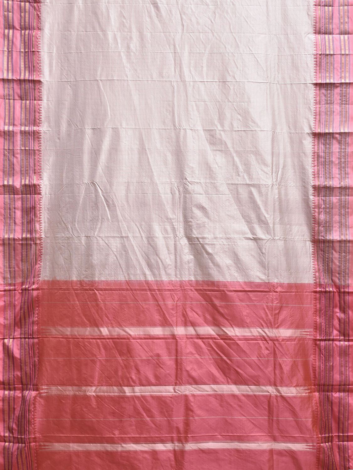 White and Peach Narayanpet Silk Saree with Checks Design np1224