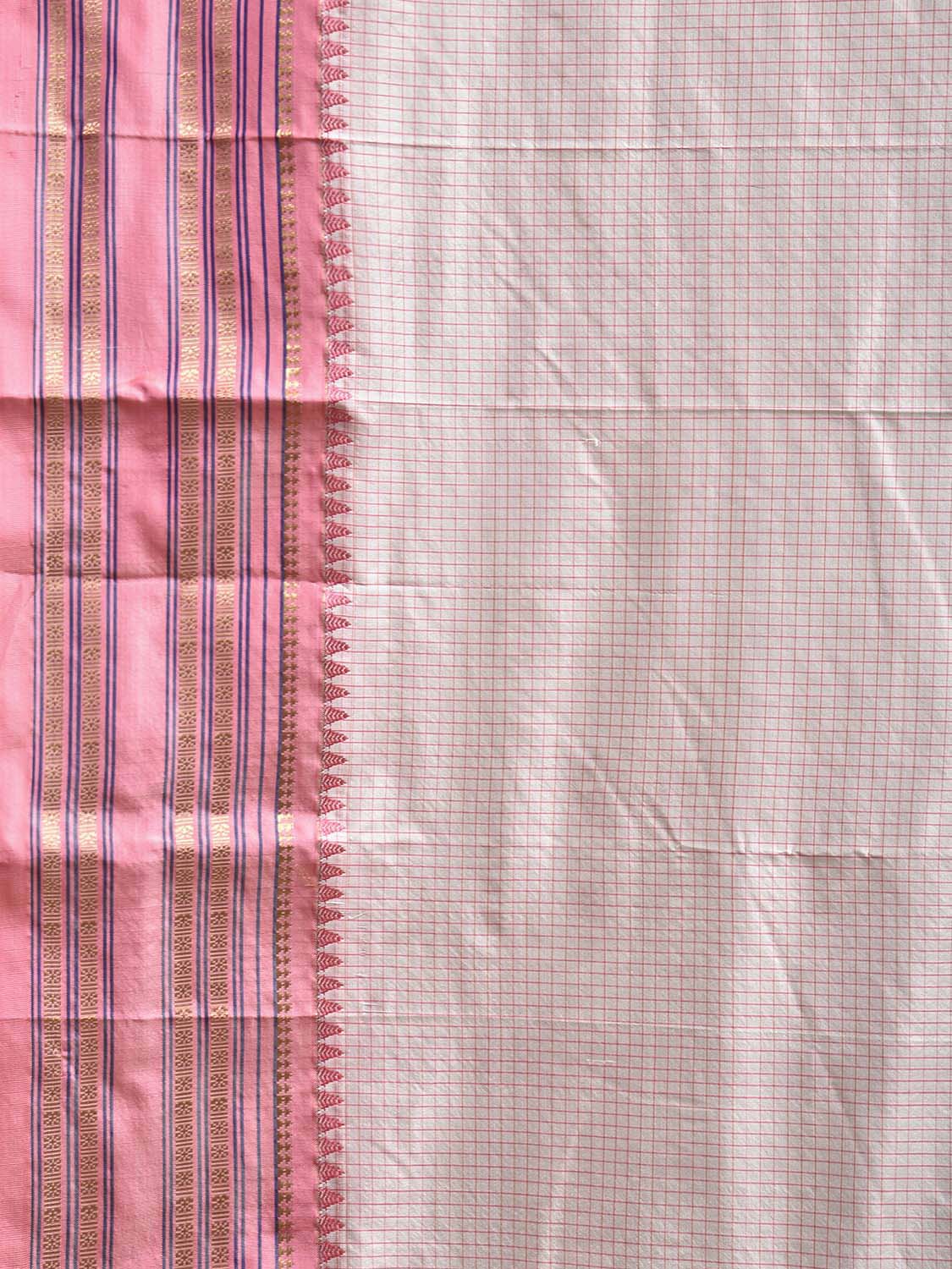 White and Peach Narayanpet Silk Saree with Checks Design np1224