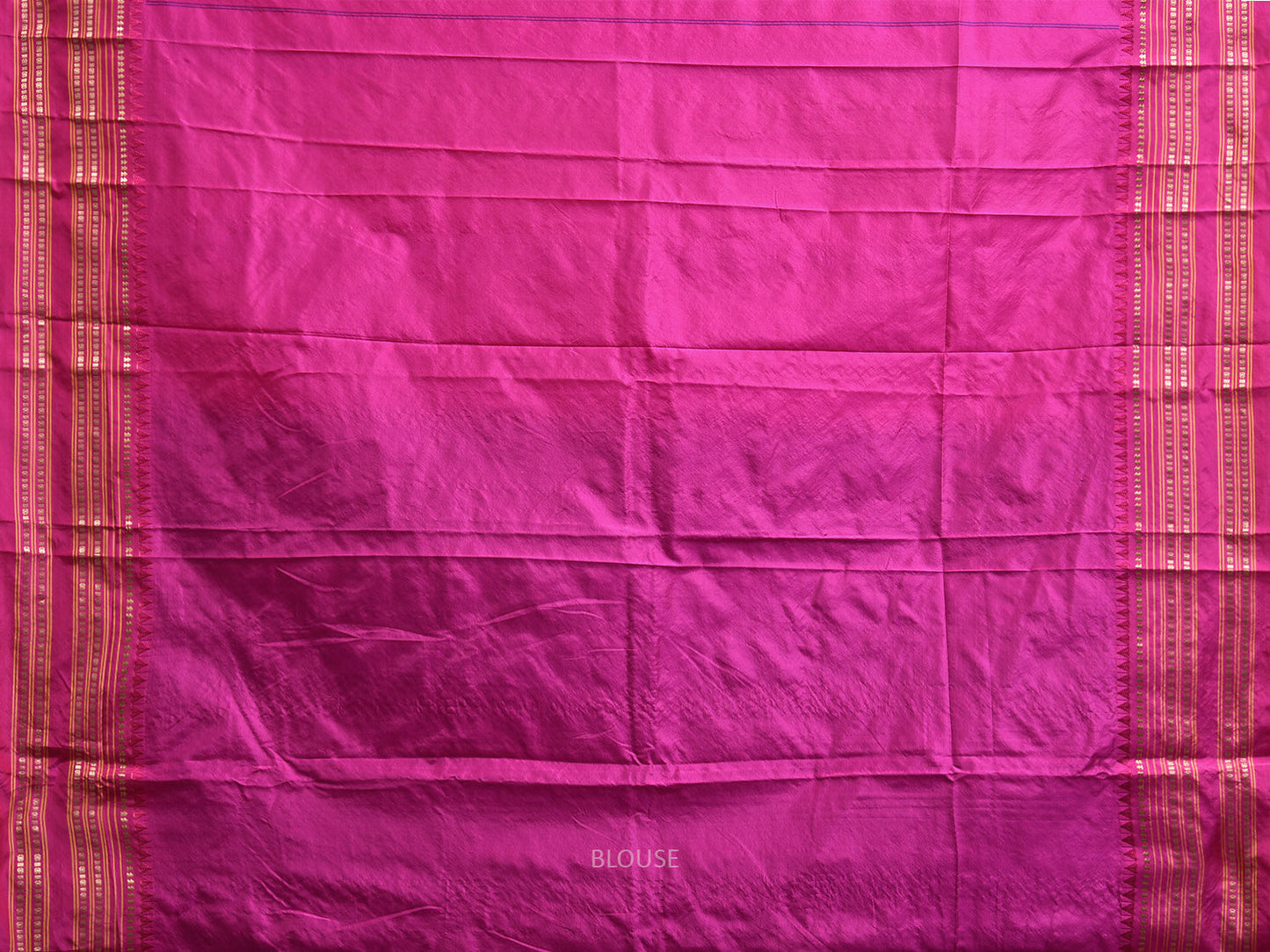 Dark Blue and Pink Narayanpet Silk Saree with Checks Design np1225