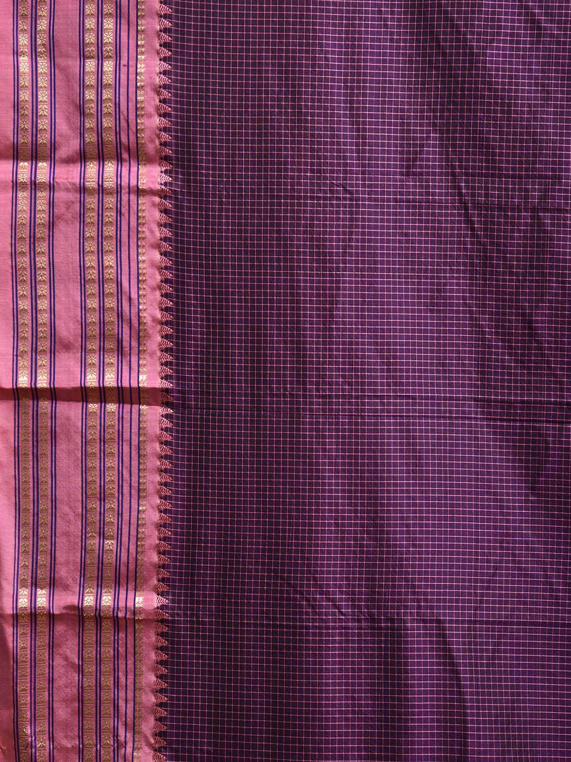 Wine and Peach Narayanpet Silk Saree with Checks Design np1228