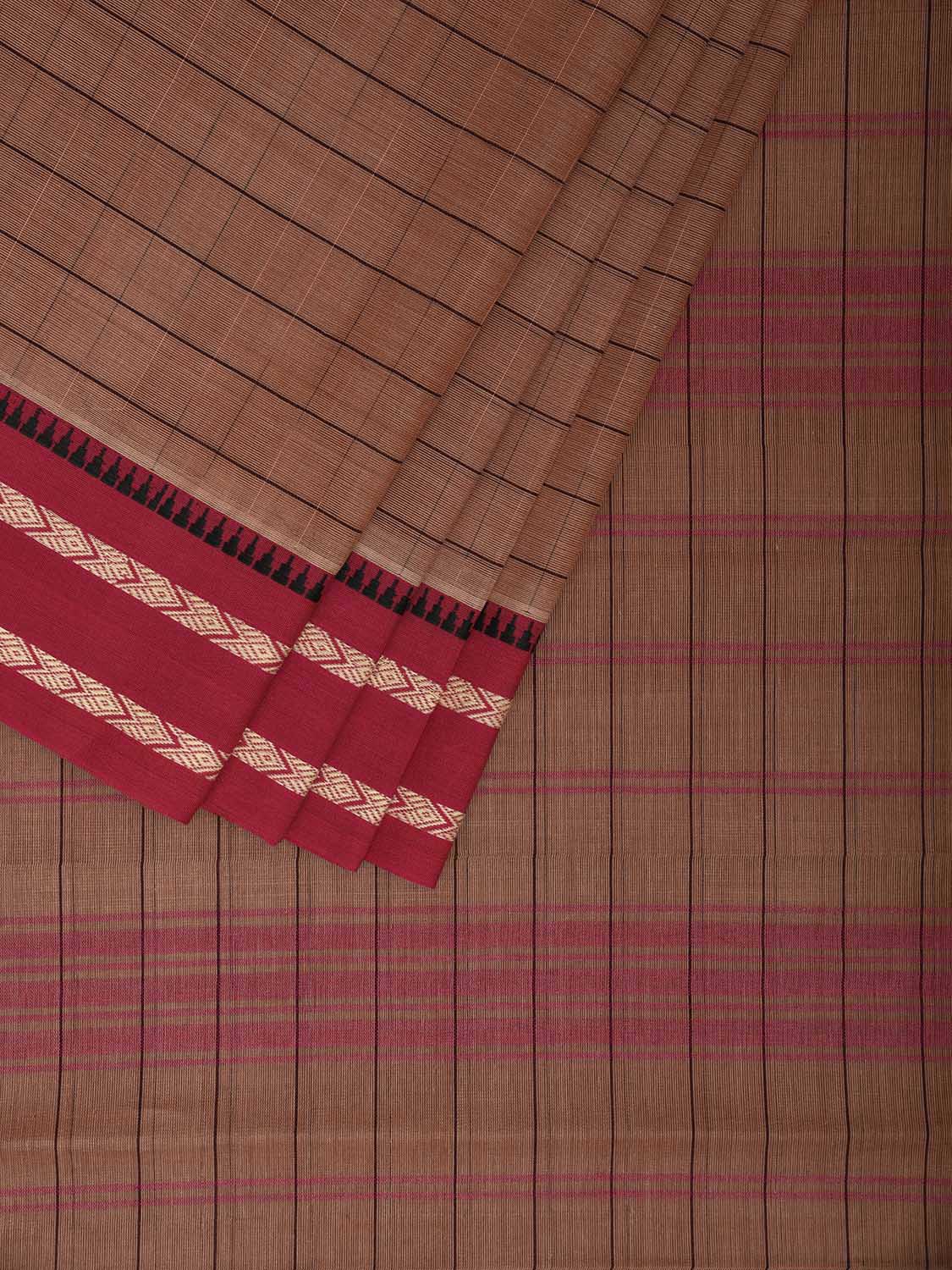 Fawn and Pink Narayanpet Cotton Saree with Strips Body and Pallu Design No Blouse np1232