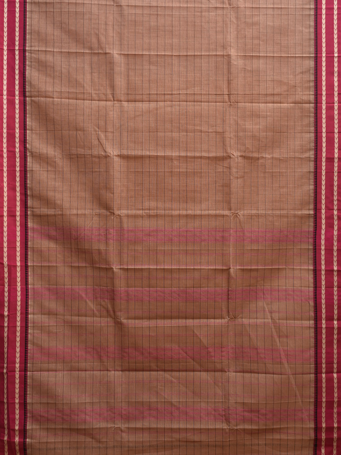 Fawn and Pink Narayanpet Cotton Saree with Strips Body and Pallu Design No Blouse np1232