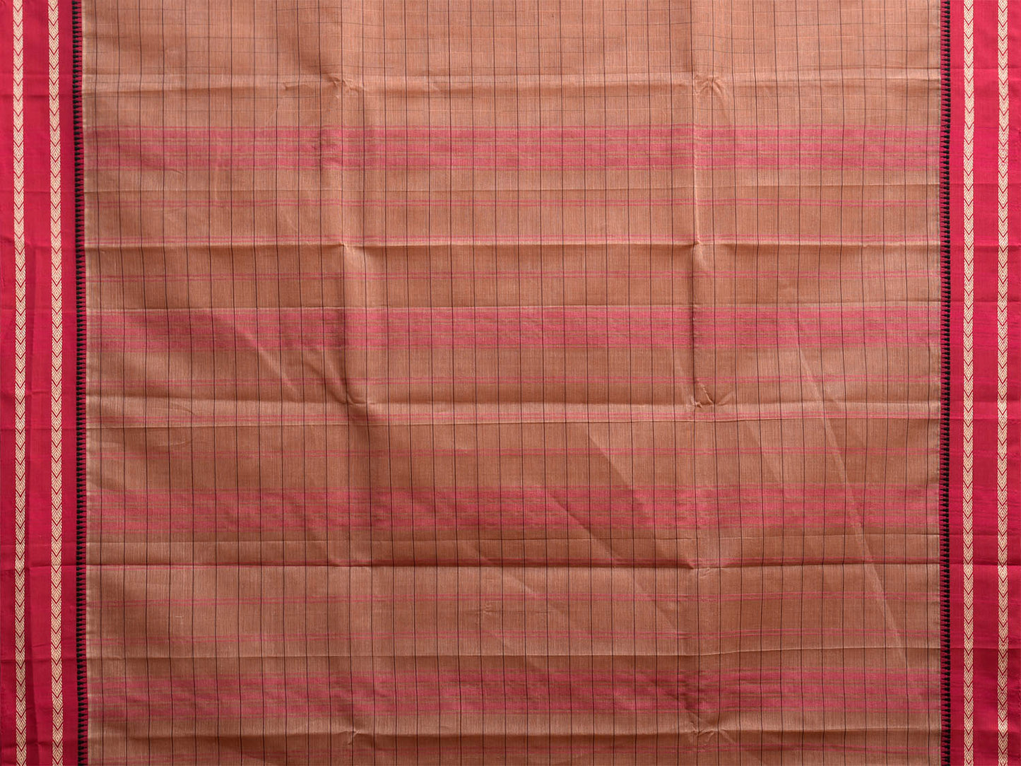 Fawn and Pink Narayanpet Cotton Saree with Strips Body and Pallu Design No Blouse np1232