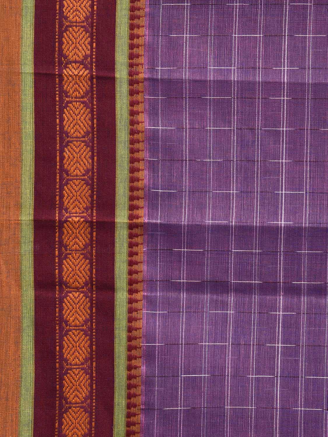 Lavender and Maroon Narayanpet Cotton Saree with Checks and Strips Pallu Design No Blouse np1236