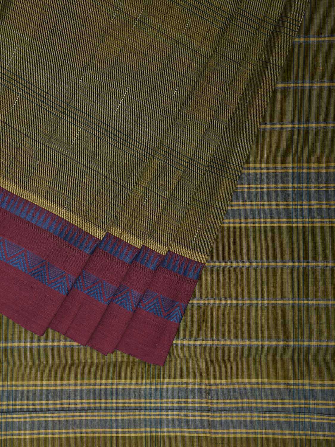 Light Green and Purple Narayanpet Cotton Saree with Strips Body and Pallu Design No Blouse np1237