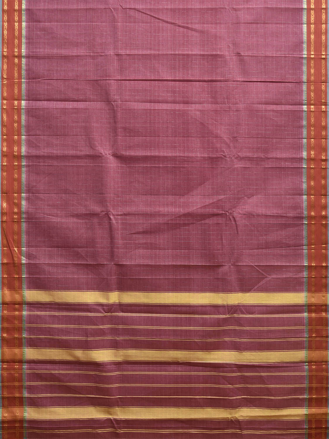 Pink and Orange Narayanpet Cotton Saree with Checks and Strips Pallu Design No Blouse np1239