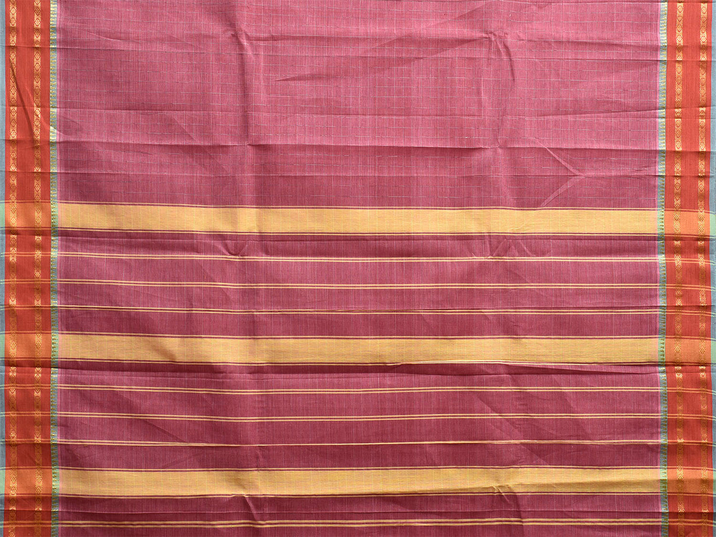 Pink and Orange Narayanpet Cotton Saree with Checks and Strips Pallu Design No Blouse np1239