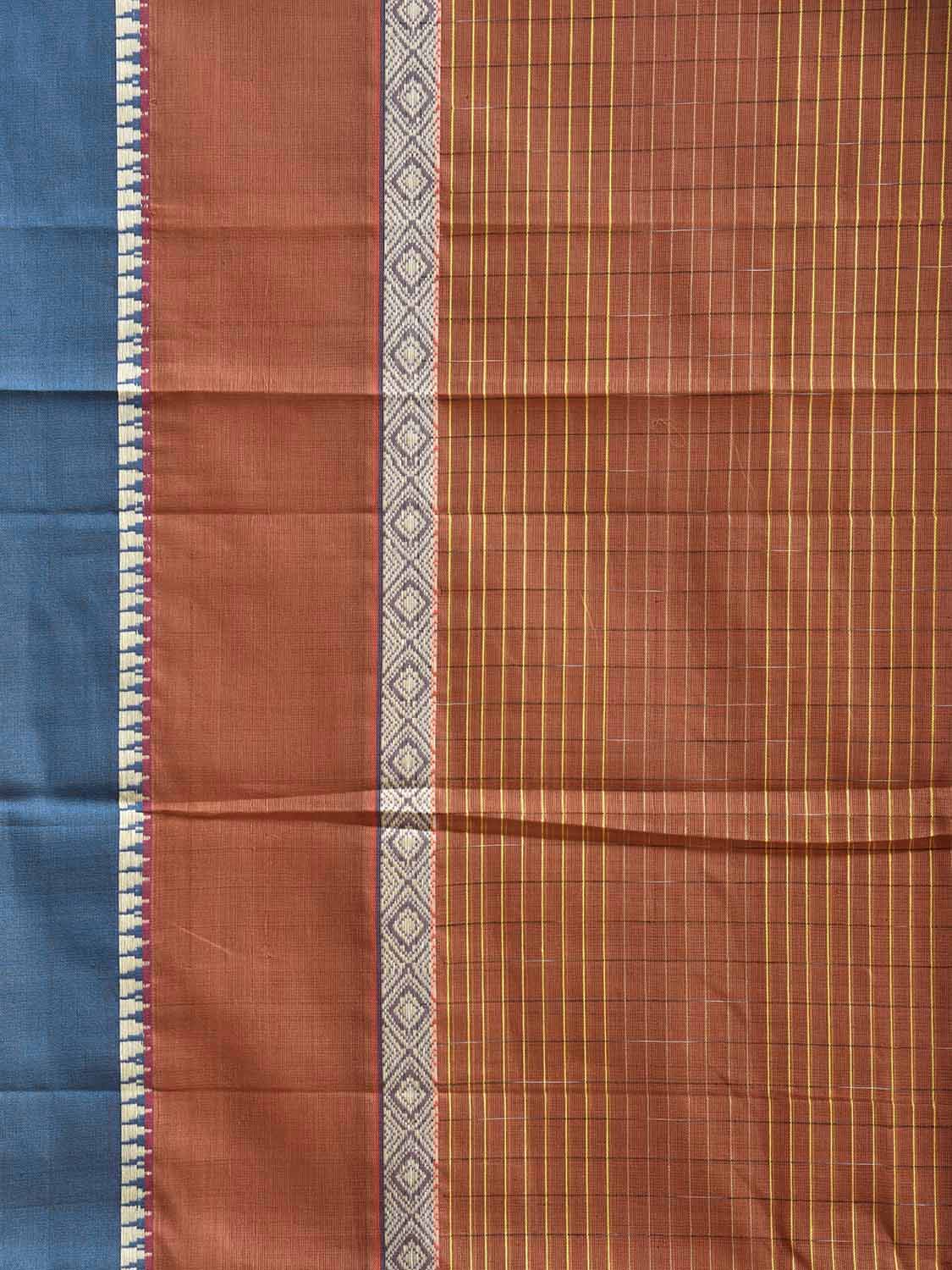 Rust and Teal Narayanpet Cotton Saree with Strips and Big Border Design No Blouse np1240