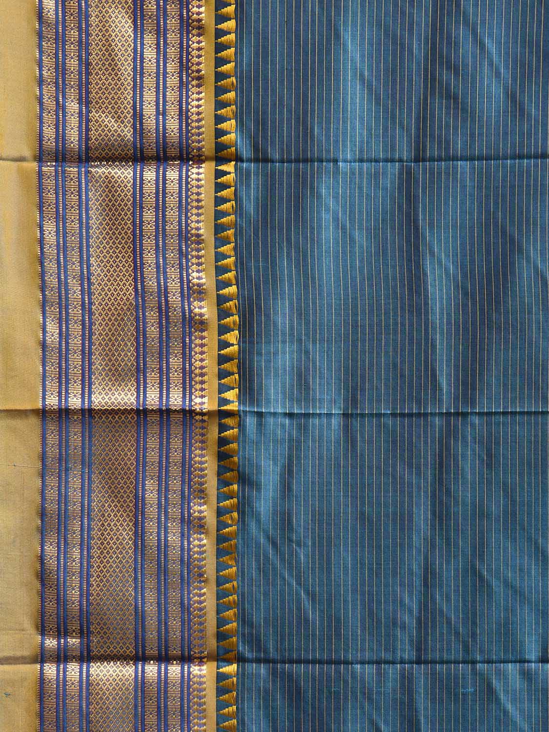 Teal and Yellow Narayanpet Silk Saree with Strips Design np1245