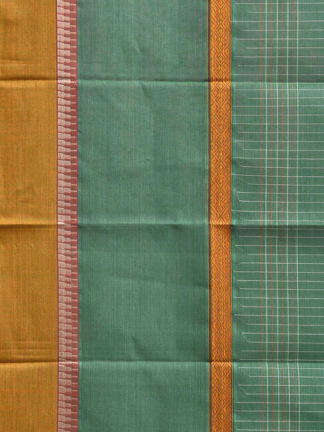 Green and Yellow Narayanpet Cotton Handloom Saree with Strips and Big Border Design No Blouse np1247