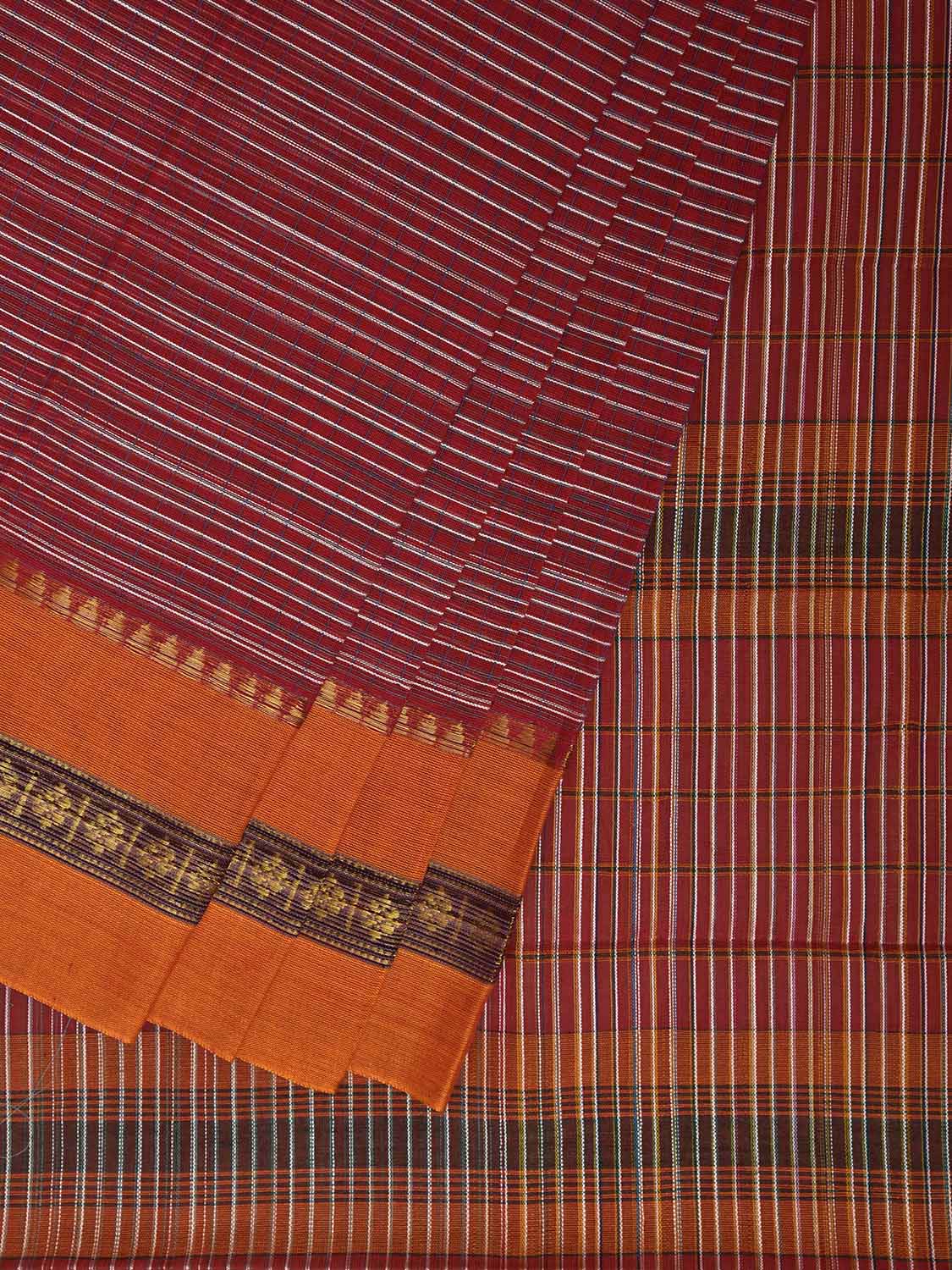 Red and Yellow Narayanpet Cotton Handloom Saree with Strips Design No Blouse np1248
