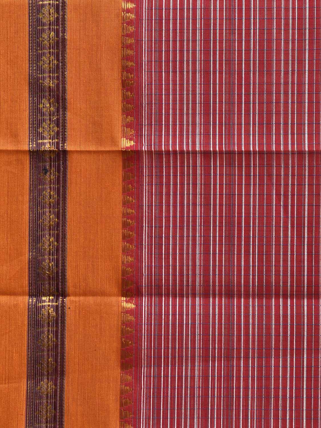 Red and Yellow Narayanpet Cotton Handloom Saree with Strips Design No Blouse np1248