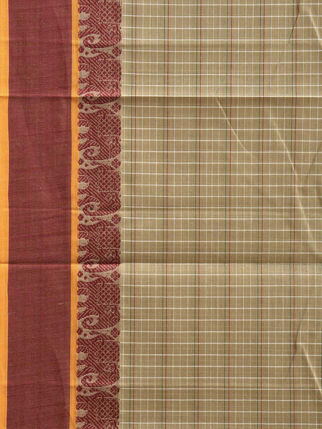Cream and Maroon Narayanpet Cotton Handloom Saree with Strips and Elephant Border Design No Blouse np1250