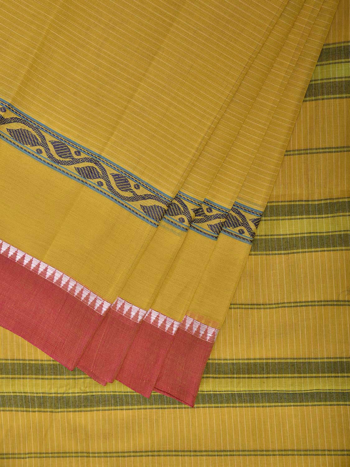 Yellow and Light Orange Narayanpet Cotton Handloom Saree with Strips Design No Blouse np1253