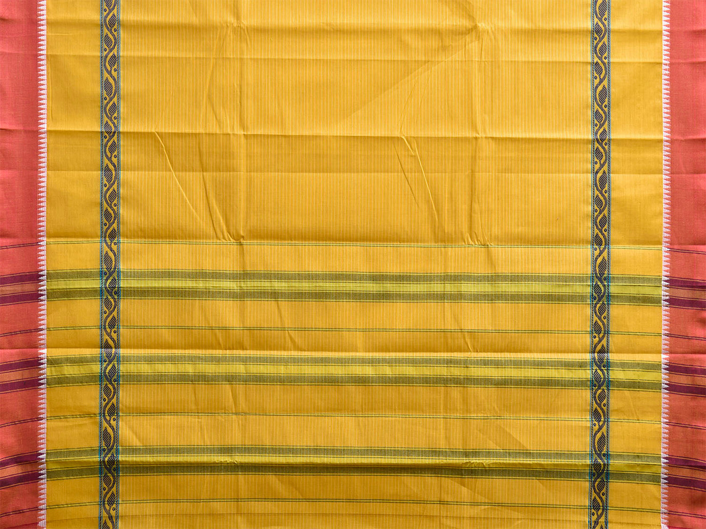 Yellow and Light Orange Narayanpet Cotton Handloom Saree with Strips Design No Blouse np1253