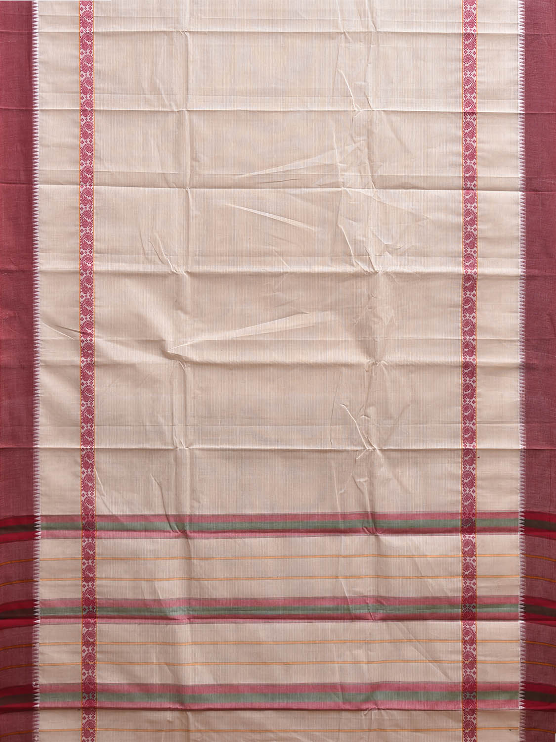 White and Light Red Narayanpet Cotton Handloom Saree with Strips Design No Blouse np1254