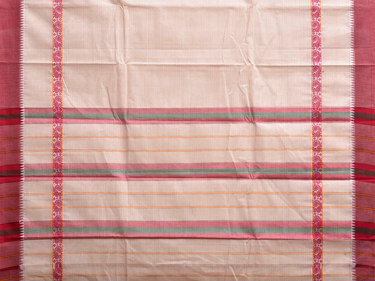 White and Light Red Narayanpet Cotton Handloom Saree with Strips Design No Blouse np1254