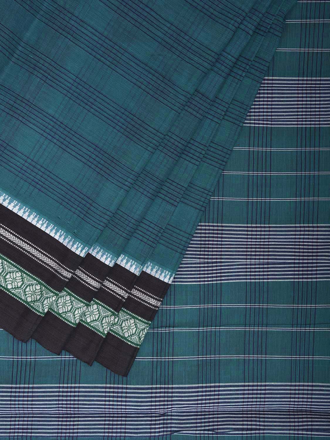 Teal and Black Narayanpet Cotton Handloom Saree with Strips Design No Blouse np1259