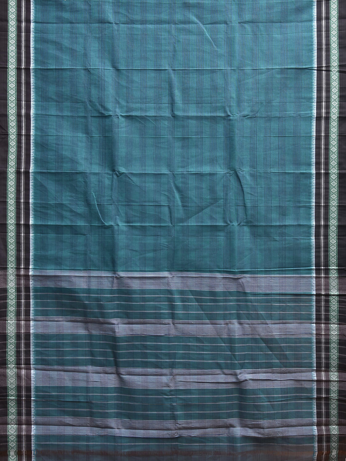 Teal and Black Narayanpet Cotton Handloom Saree with Strips Design No Blouse np1259