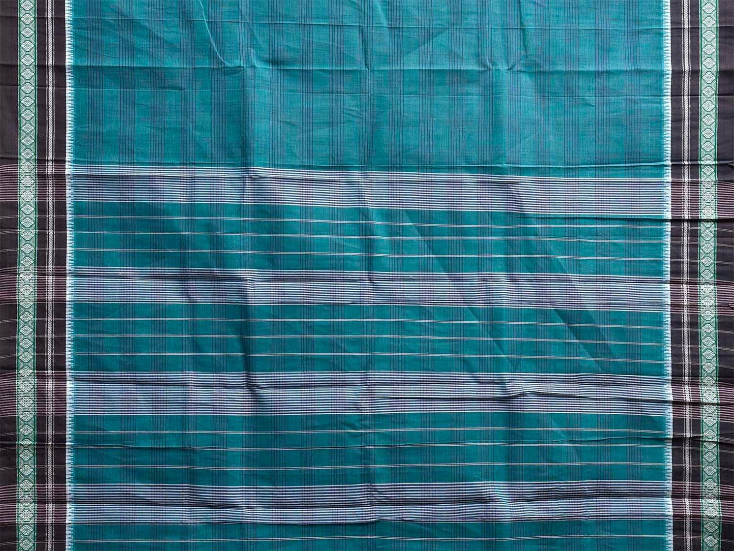 Teal and Black Narayanpet Cotton Handloom Saree with Strips Design No Blouse np1259