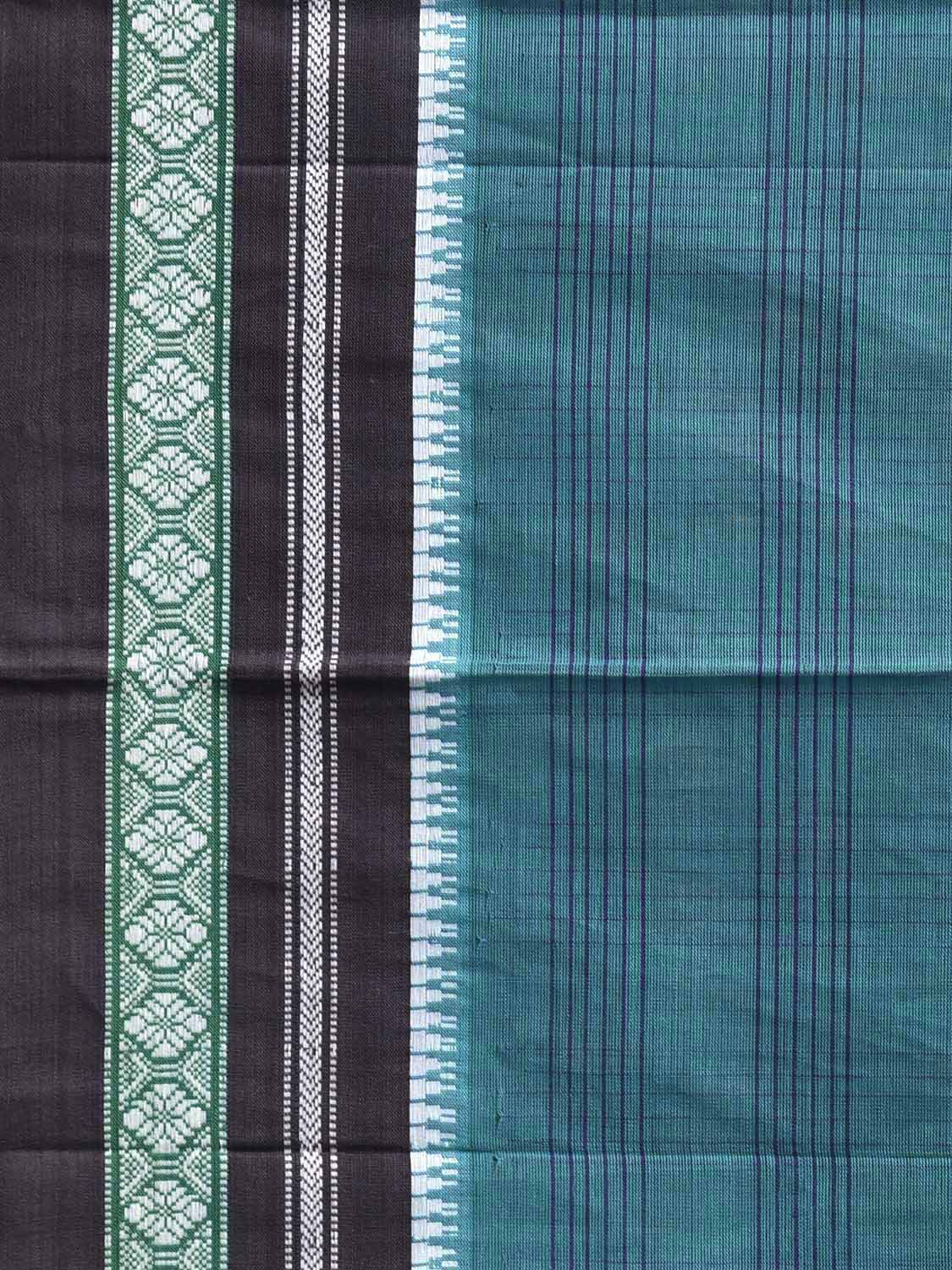 Teal and Black Narayanpet Cotton Handloom Saree with Strips Design No Blouse np1259
