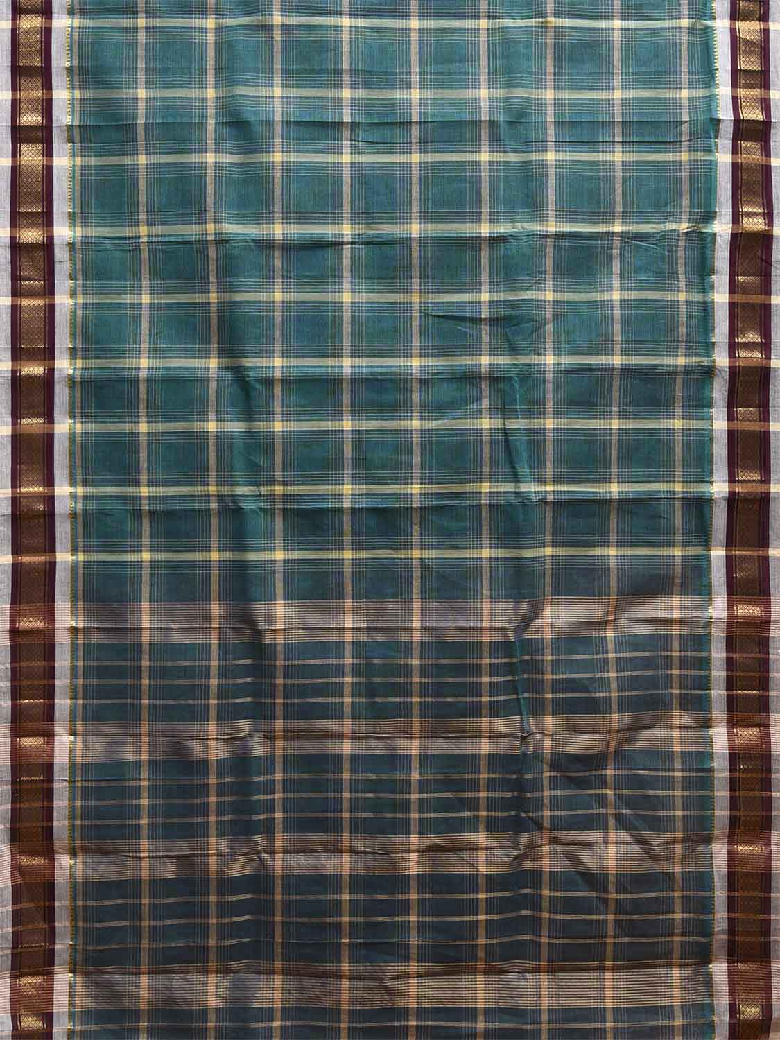 Teal and White Narayanpet Cotton Handloom Saree with Big Checks Design No Blouse np1260