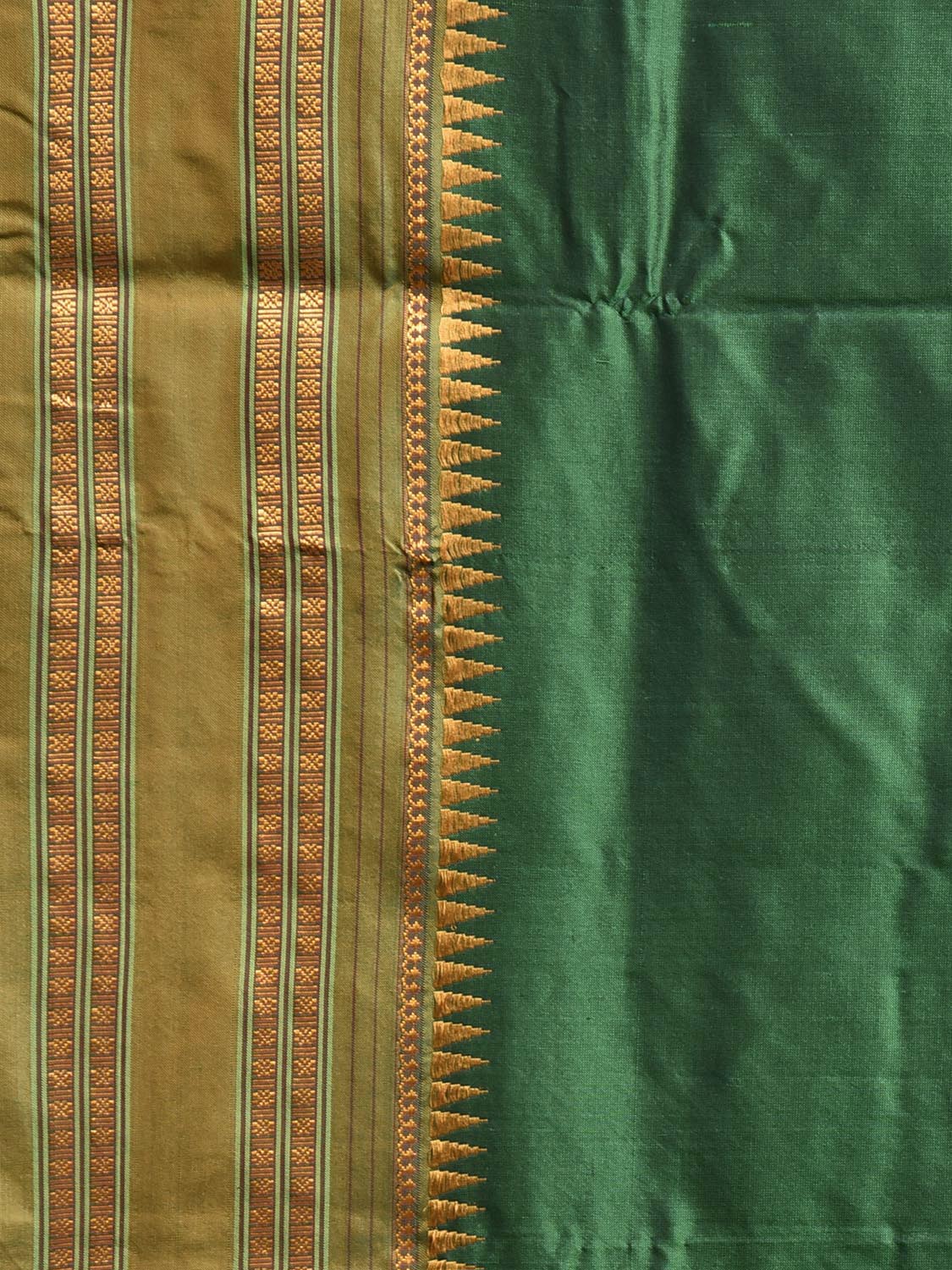Green and Mustard Narayanpet Silk Plain Saree with Contrast Pallu Design No Blouse np1263