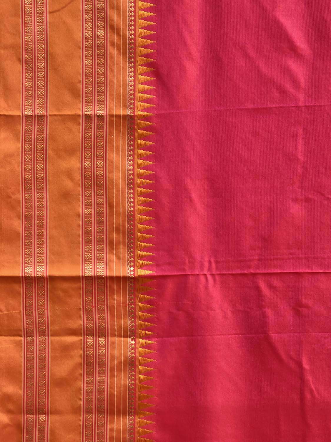 Pink and Mustard Narayanpet Silk Plain Saree with Contrast Pallu Design No Blouse np1264