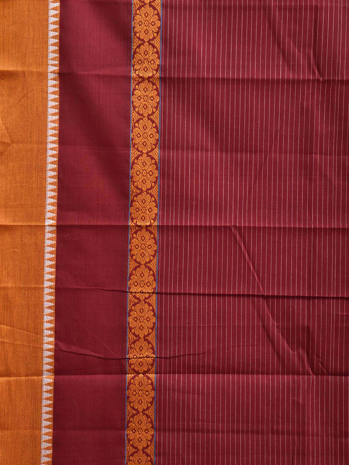 Maroon and Yellow Narayanpet Cotton Handloom Saree with Strips and Big Border Design No Blouse np1265