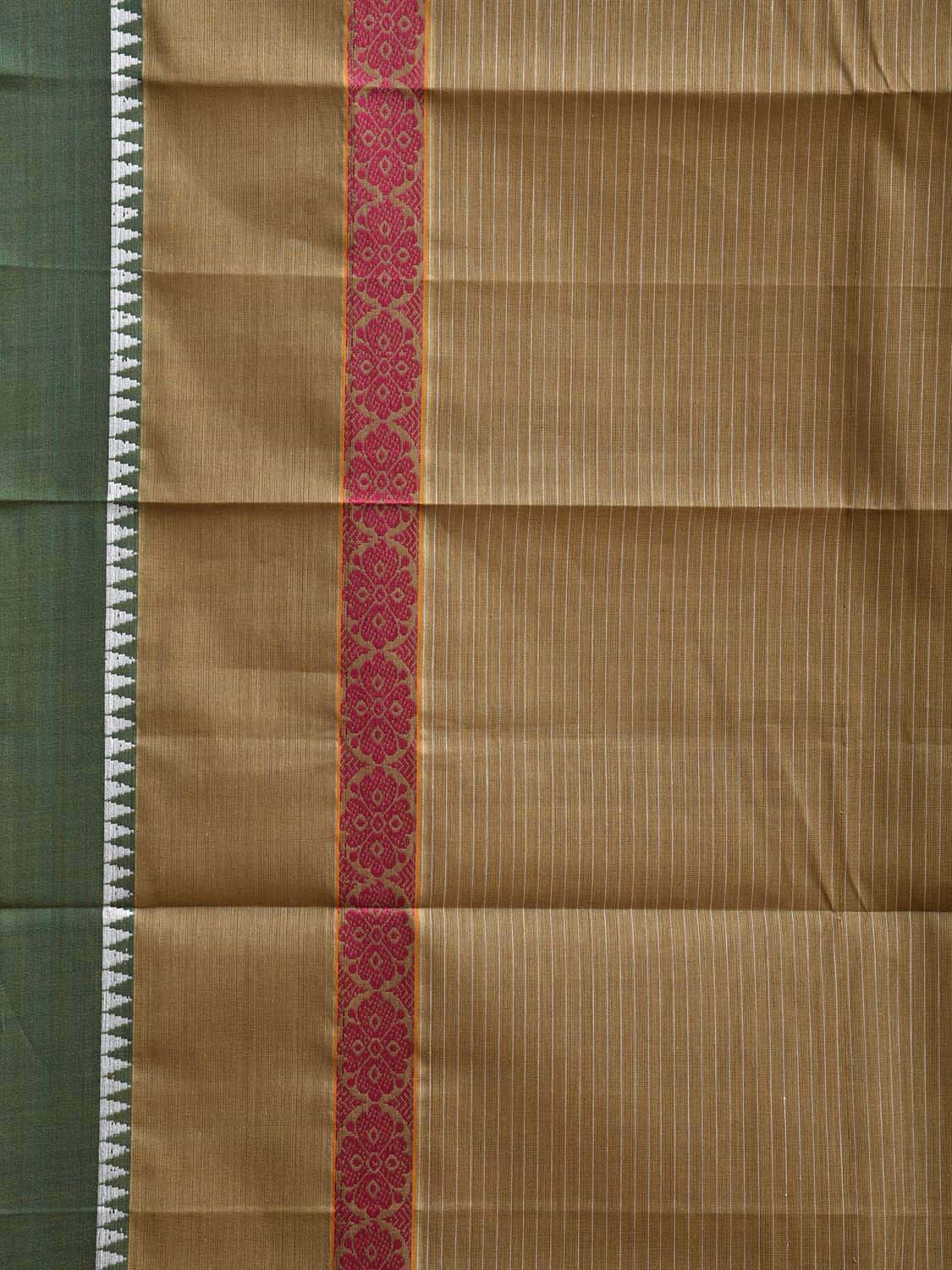 Olive and Green Narayanpet Cotton Handloom Saree with Strips and Big Border Design No Blouse np1268