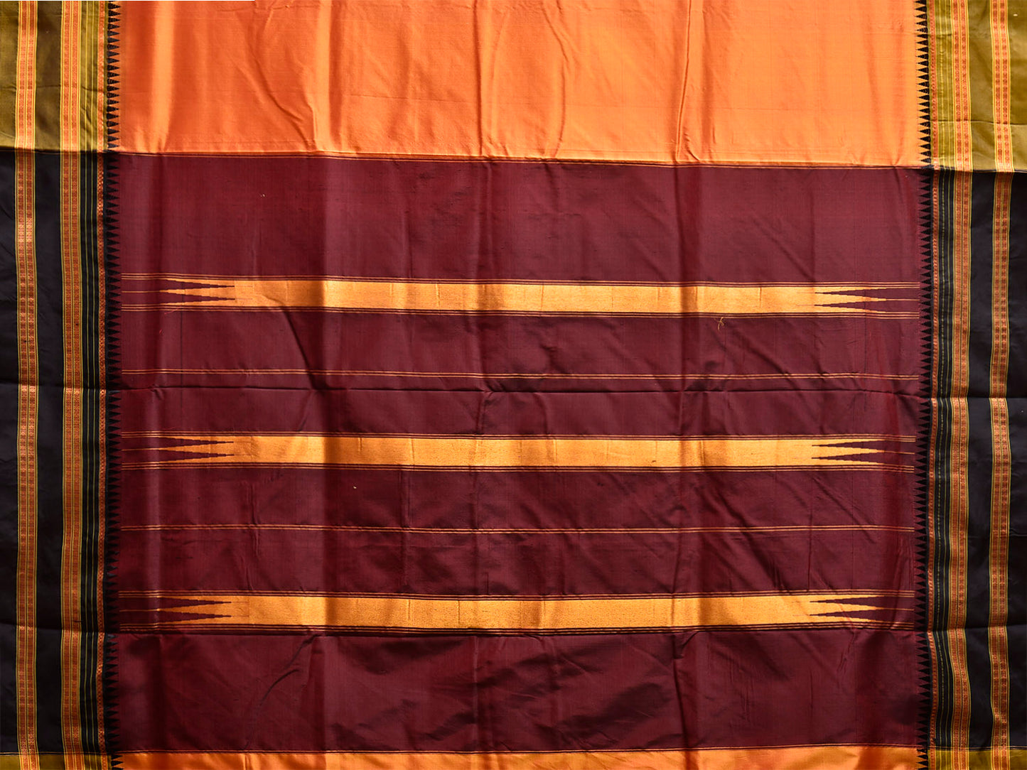 Orange and Brown Narayanpet Silk Handloom Plain Saree with Contrast Pallu Design No Blouse np1269