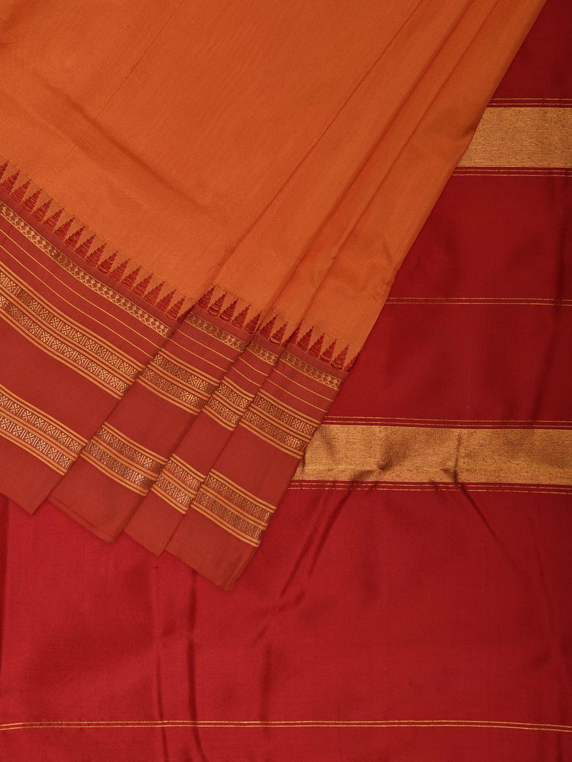 Orange and Red Narayanpet Silk Handloom Plain Saree with Contrast Pallu Design No Blouse np1276