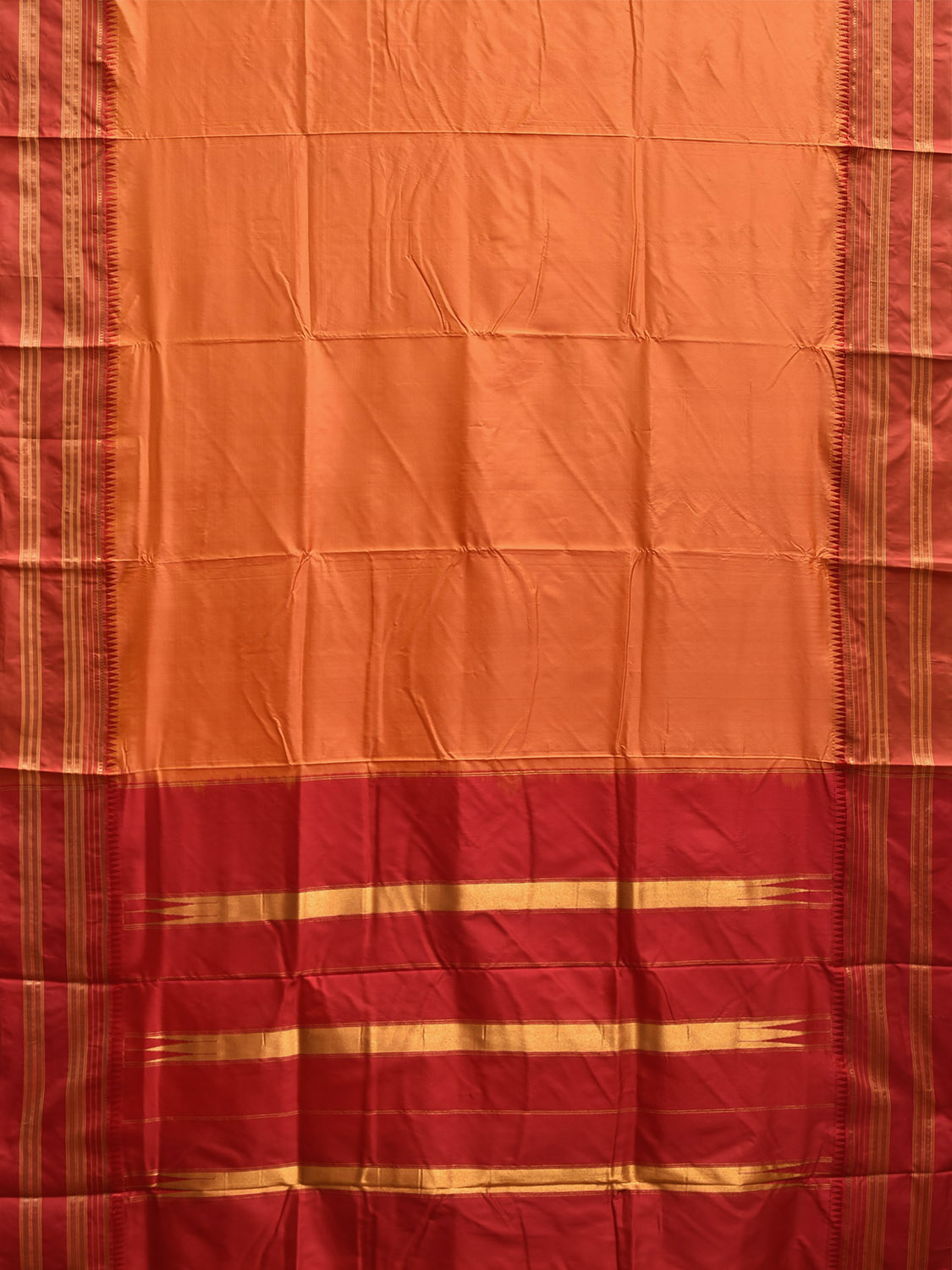 Orange and Red Narayanpet Silk Handloom Plain Saree with Contrast Pallu Design No Blouse np1276