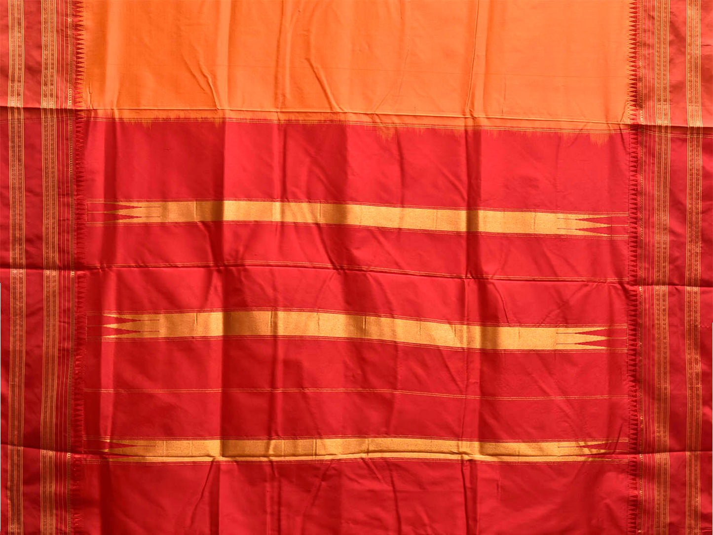 Orange and Red Narayanpet Silk Handloom Plain Saree with Contrast Pallu Design No Blouse np1276