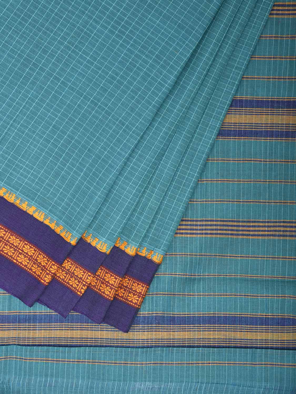 Light Blue and Dark Blue Narayanpet Cotton Handloom Saree with Checks Design No Blouse np1279