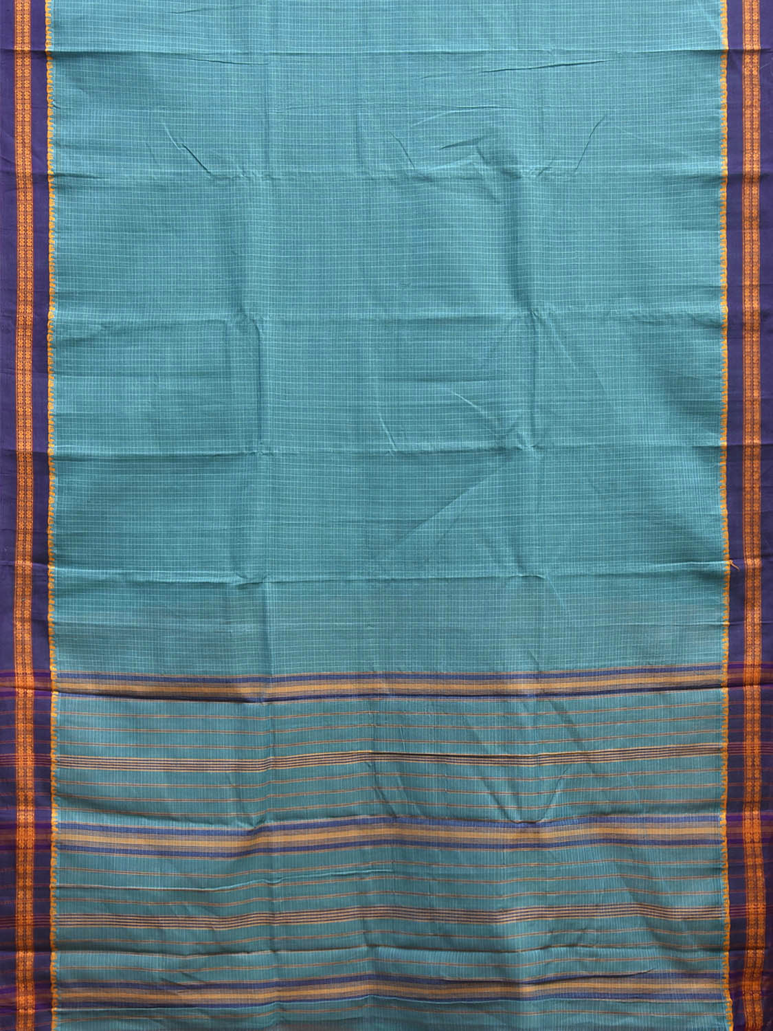 Light Blue and Dark Blue Narayanpet Cotton Handloom Saree with Checks Design No Blouse np1279