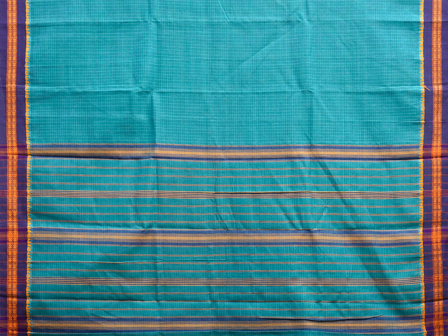 Light Blue and Dark Blue Narayanpet Cotton Handloom Saree with Checks Design No Blouse np1279